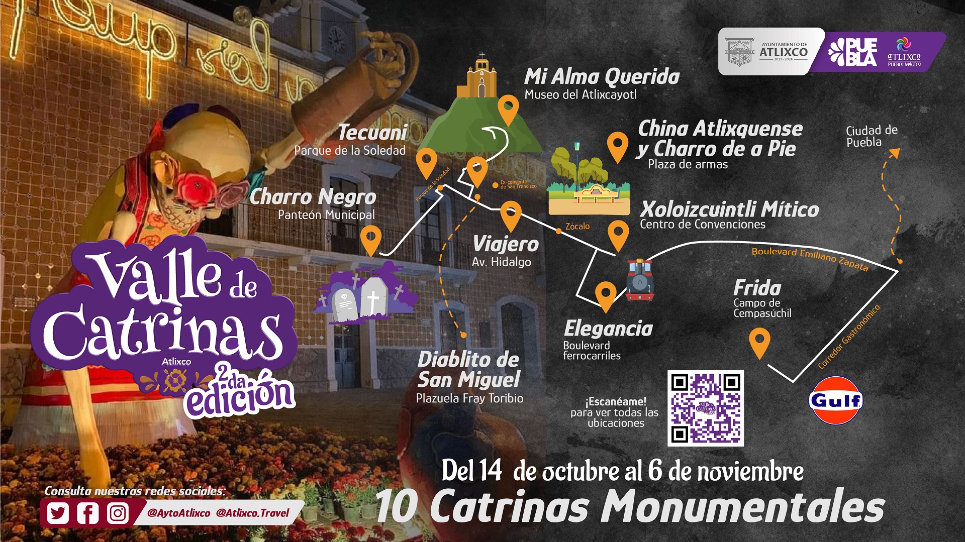 map of catrinas in atlixco